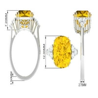 Laboratorija Solitaire porastao je žuti safirni prsten sa moissine triom za žene, 14k žuto zlato, SAD