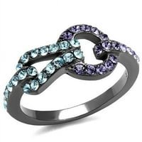 Ženski IP svijetlo crnog prstena od nehrđajućeg čelika sa gornjim kristalom u tanzanitu - veličine 10