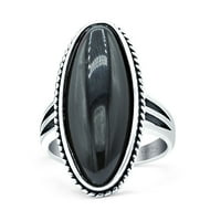 Oval novi dizajn modni oksidirani crni svijetling prstenasting sterling srebrne veličine 9