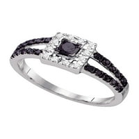Jewels 14kt Bijelo Zlato Žene Princess Crna boja Poboljšani dijamant HALO bridalni vjenčani prsten za