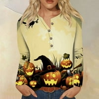 Y2K Crop Top stabilna odjeća Ženska ležerna Halloween tiskani gumb vrata dugih rukava TOP bluza Khaki