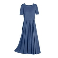 Ženske oblače srednje duljine kratkih rukava moda A-line punog okruglog dekolteta ljetna haljina plava