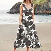 Cherella ljetna haljina za žensku casual u-izrez na plaži bez rukava s rukavima duga haljina s džepovima