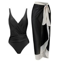Dva kupaća za žene za žene tropsko kupanje odijelo jednu bikini čipku up duga suknja šifon dva set crna