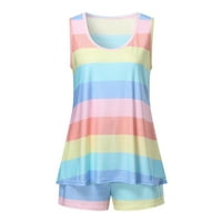 Outfmvch pidžame za žene Donje rublje Žene Rainbow Stripes Kratki rukav Pajama Set Noćni salon Top kratka