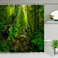 Prirodni šumski tuš za zavjese zelena tropska biljka Kupatilo za zavjese za pranje od poliestera za pranje tkanine u kupaonici set sa kukama