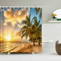 Sunset Dusk Beach Palm Tree Seaside Scenery Tkanina za tuširanje Vodootporna zastori za kupanje za kupaonicu