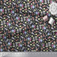 Soimoi Crni Japan Crepe Satin Tkaninski listovi, insekti i cvjetni umjetnički otisak šivaći tkaninu