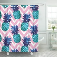 Šareno ružičasta Aloha ananas na apstraktnoj geometrijskoj plavoj havajskoj zavjesi za tuširanje kupatila