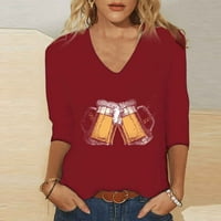 Ženski plus rukavi i bluze i bluze V-izrez Čvrsta boja Casual Beer Festival Womens Duksera na klirensu