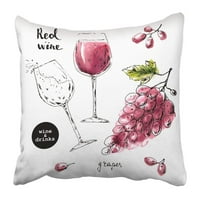 Skica tinta vinskih čaša sa crvenim mrljama od akvarela i grozdom grožđa za jastučnica za hranu i piće