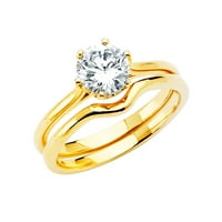 Jewels 14k Žuto zlato Kubični cirkonijski CZ Vjenčani opseg i angažman mladenkina prstena Dvije postavljene