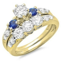DazzlingRock kolekcija 18k okrugli plavi safir i bijeli dijamantski dame kameni zaručnički prsten, žuto