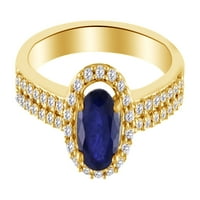 Simulirani plavi safir i bijeli prirodni akcent dijamantski prsten u 10K žutom zlatnom prstenu veličine-5