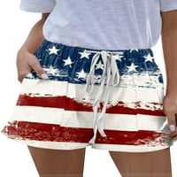 Cindysus dame Hawaii Bermuda Bodove žene 4. srpnja Kratke vruće hlače Američka zastava Print Lounge