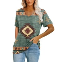 Ženski plemenski prmentalni etnični etnični majica Aztec Print casual v-izrez Vintage Graphic Tees Bluza