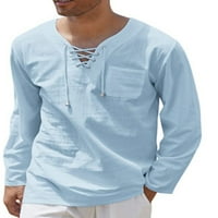 Paille Muškarci Vintage Casual Tunic Majica Gravni za odmor Dugi rukavi za odmor Bluza Bluza Blue XL