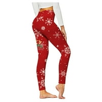 Hanas Hlače ženski božićni 3D tisak Slim Stretch yoga hlače na otvorenom teretane Hlače vino m