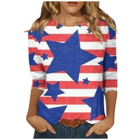 HHEI_K Ženska moda Casual Three Quarter rukava Dan neovisnosti Ispiši pulover za okrugle vrata Top bluza