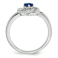 SOLID 14K bijeli zlato simulirani CZ i Blue Sapphire Trokutni prsten