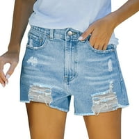 Chueoow ženske ljetne kratke hlače traper tiskanje kratkim srednjim strukom rastezljivi džepovi Jean