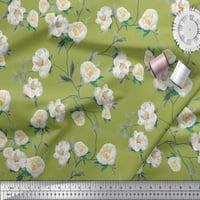 Soimoi Green Poly Georgette Listovi tkanine i magnolija cvjetna dekorska tkanina Široka