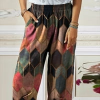 Clearsance Vintage Proljeće i ljeto Novo Retro Printing Modni džep Ležerne ženske hlače Multicolor L