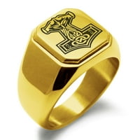 Četric od nehrđajućeg čelika Mjolnir Thor HAMMER VIKING Norse ugravirani kvadratni ravni prsten za polirani