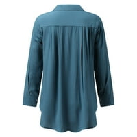 Pad dugih rukava za žene Dugme Duga košulja haljina pamučna vrhova Majica Tunička bluza Plava L