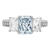 3. CT Sjajni smaragd Clear Simulirani dijamant 18k bijeli zlatni pasijans sa akcentima Trobotan prsten