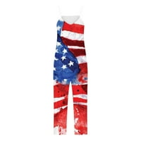 Ženski trendy Jumpsuits špagetti kaiš Američka zastava Ispiši patriotske široke nogane rubove s džepovima