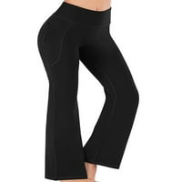 REJLUN Ženske joge hlače Čvrsto boje dno elastične pantalone na struku Stretch dugački pant labav vježba crna m