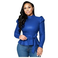 Plus veličine za žene Jioakfa modne žene vezane kože dugih rukava, pulover pulover frenulum ulice plavi