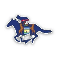 Michigan mi konjski trkački državni zastava naljepnica naljepnica - samoljepljivi vinil - otporan na vremenske uvjete - izrađene u SAD - Jockey Jockeys konji konji konji