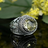 Sterling srebrni filigranski umjetnički limunski kvarc drago kamenje ženski odvažni prsten