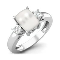 Oblik jastuka Prirodni biserni dragulj tri kamena prstena u sterlingu srebrne bajke za angažman obećanja za žene