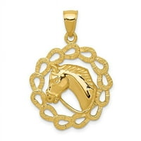 Finest zlato 14k žuto zlato čvrsto polirano konja glava u potpornim privjeskom