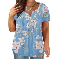 Floleo ženske vrhove čišćenja ljetna majica plus veličine V-izrez cvijeće za ispis gumba za ispis Shor