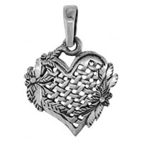 Mali sterling srebrni ogrlica od srebrnog srca uzorak za žene za žene Diamond-Cut Oksidirani završetak
