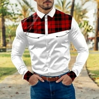 Muškarci T-majice Patchwork ispisani ovratnik dugih rukava modni casual blok rever gumb uredske treninge