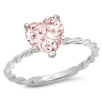 CT sjajan srčani simulirani ružičasti dijamant 14k bijeli zlatni pasijans prsten sz 8.5