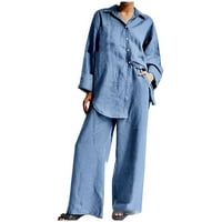 WAVSUF Ženske setovi Dvodijelni komforni vrhovi i hlače Labavi pulover plave pantalone s dugim rukavima