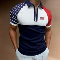B91XZ 4. srpnja Košulje Muški mišić isključuju ovratnik američka zastava Print Patriotske košulje Slim