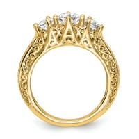 Čvrsta 14K žuta zlatna prstena od tri kamena dijamanta sa CZ kubičnom cirkonije veličine 8