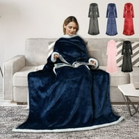 Prevelika pokrivačica Sherpa Cuddly pokrivač s rukavima džepne TV pokrivač crno plavo cijelo tijelo