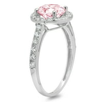 2. CT sjajan okrugli rez simulirani ružičasti dijamant 14k bijeli zlatni halo pasijans sa accentima prsten sz 10.5