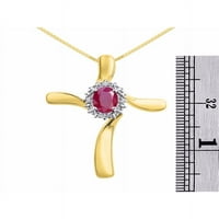 Ogrlica Diamond & Ruby Cross Privjesak postavljen u 14K žutom zlatu sa 18 lancem LP5312RY-e