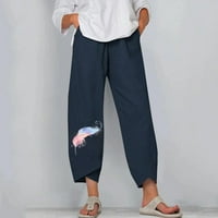 Ganfancp nove hlače Žene povremene elastične struke duge hlače labave pamučne posteljine hlače ravno