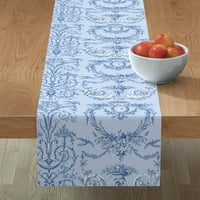 Pamučni saten stol trkač, 108 - Toile borovnica ptica ruže plavo bijelo vjenčanje rokoko Print Custom