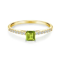 Gem Stone King 0. CT Green Peridot G-H Lab Grown Diamond 10k žuti zlatni prsten sa bijelim zlatnim zubama